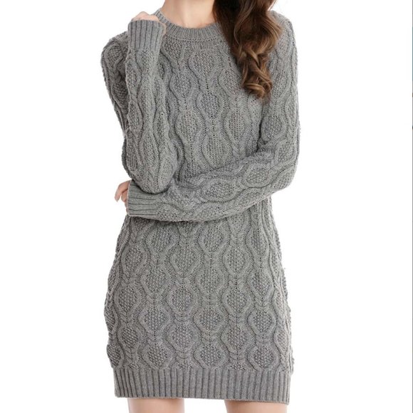 LISA & ROSE | Gray Ogee Crewneck Long Sleeve Sweater Dress (Size: X-Large) - Picture 1 of 10